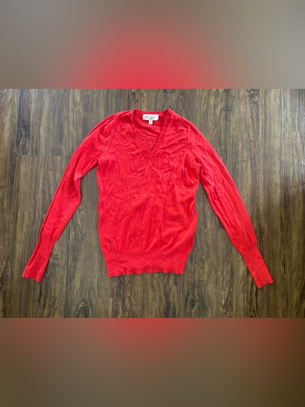 Philosophy Red V-Neck Lightweight Sweater Fitted Women’s Size Small Fall